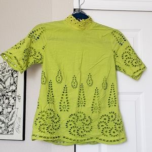 Green Fashion Union Top with Button Collar